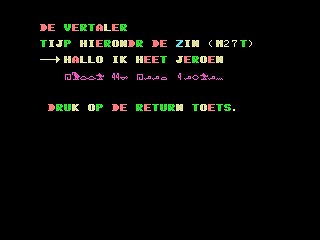 Resultaatscherm van Jeroens hiërogliefenvertaler op de MSX