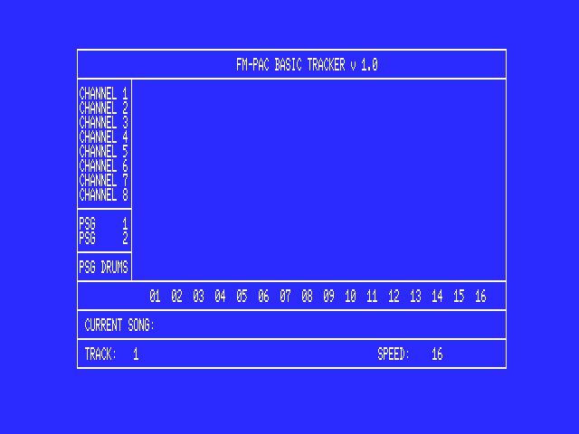 Scherm van de FM-PAC Basic Tracker van Jeroen Derwort